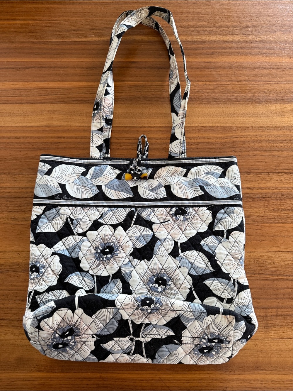 Vera Bradley tote bag in the black and white Camellia floral pattern